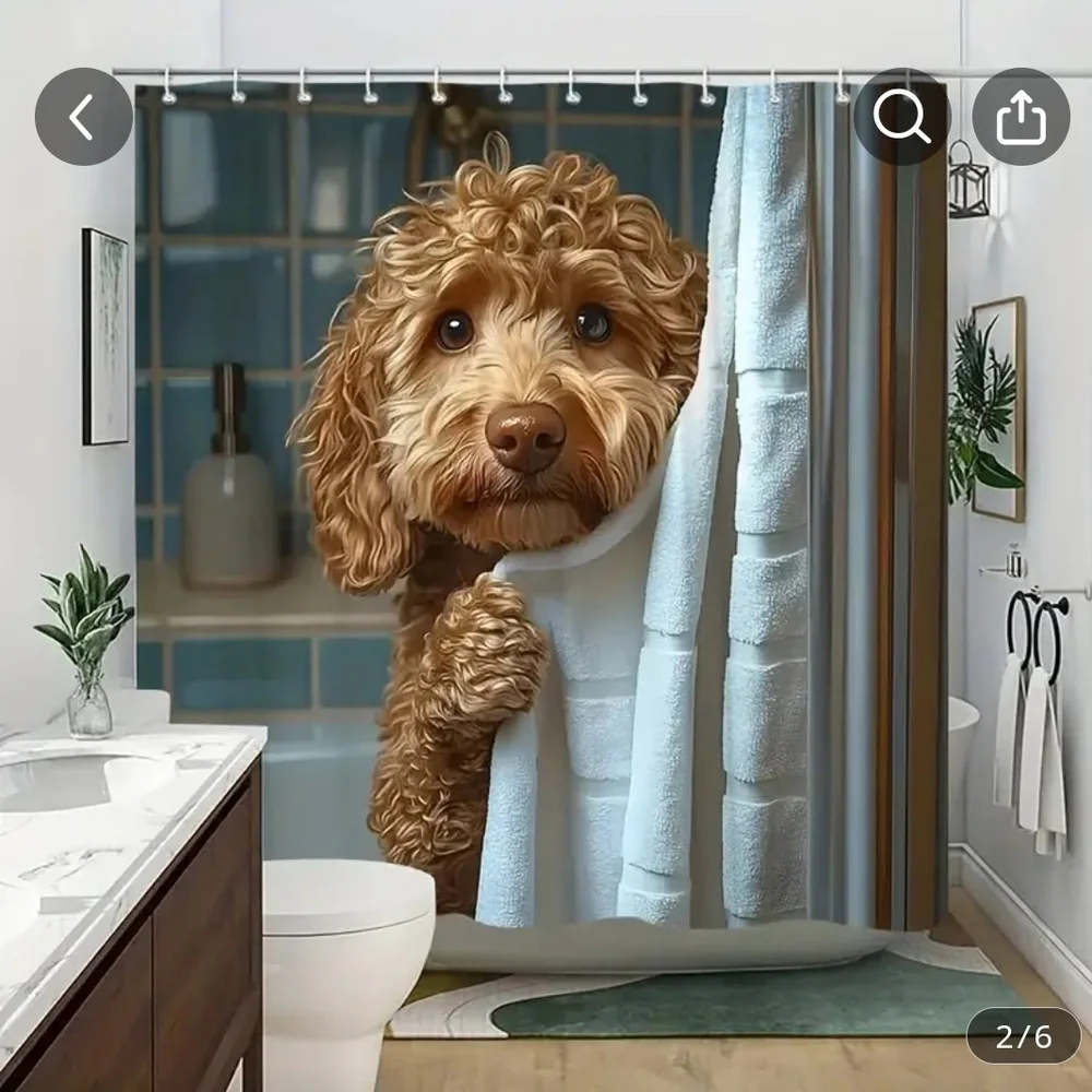 New Realistic Cute Dog Design Amazing Looking Shower Curtain w/ Hooks